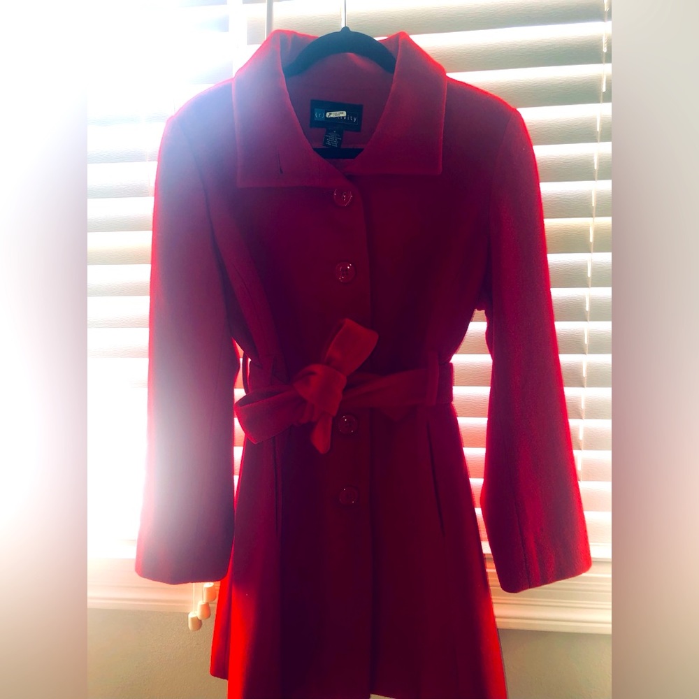 Red Wool double breasted Coat. Relativity Dillards Brand